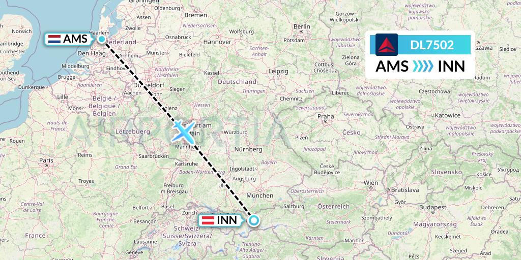 DL7502 Delta Air Lines Flight Map: Amsterdam to Innsbruck