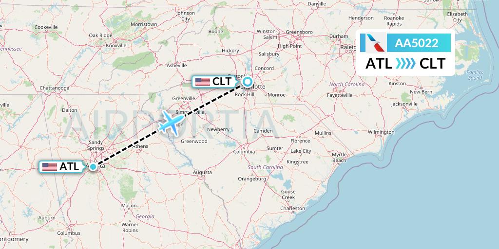 AA5022 American Airlines Flight Map: Atlanta to Charlotte