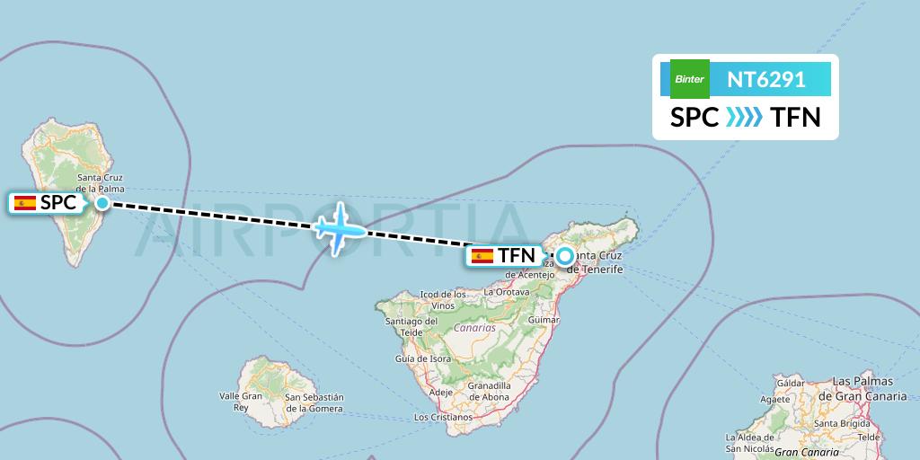 NT6291 Binter Canarias Flight Map: La Palma to Tenerife