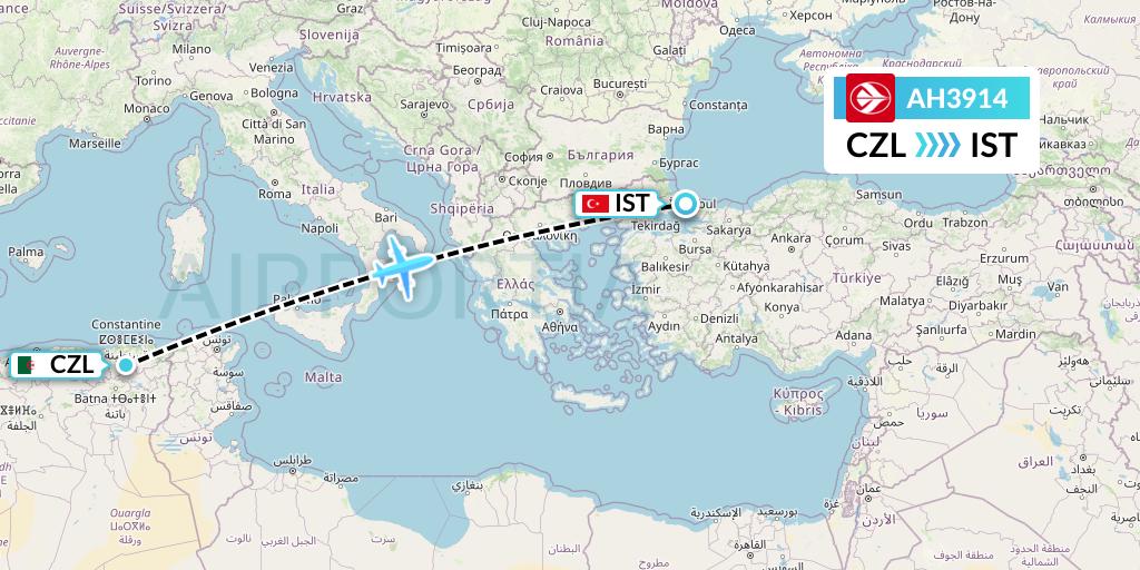 AH3914 Air Algerie Flight Map: Constantine to Istanbul
