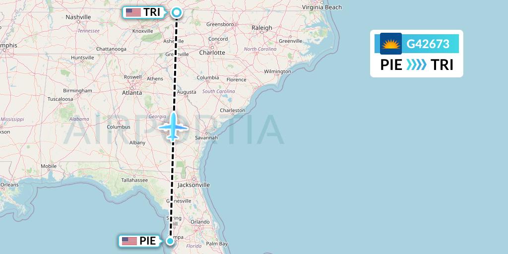 G42673 Allegiant Air Flight Map: St. Petersburg to Blountville