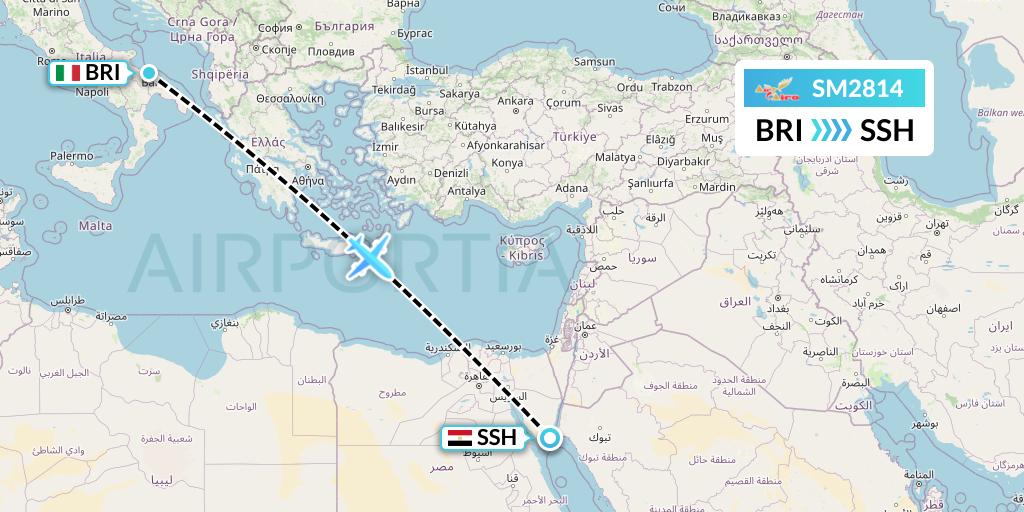 SM2814 Air Cairo Flight Map: Bari to Sharm el-Sheikh