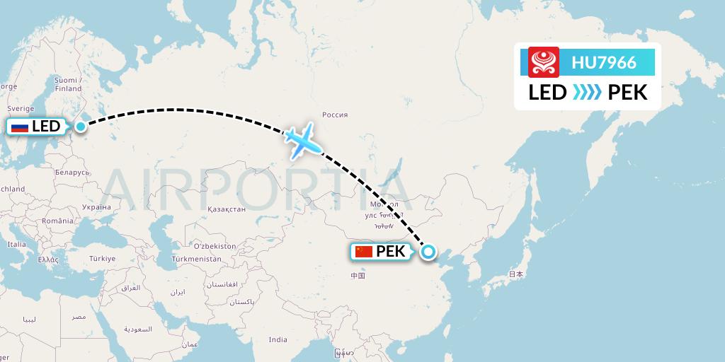 HU7966 Hainan Airlines Flight Map: St. Petersburg to Beijing