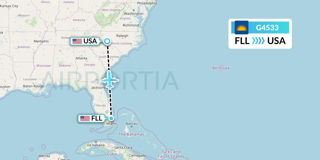 G4533 Allegiant Air Flight Map: Fort Lauderdale to Concord