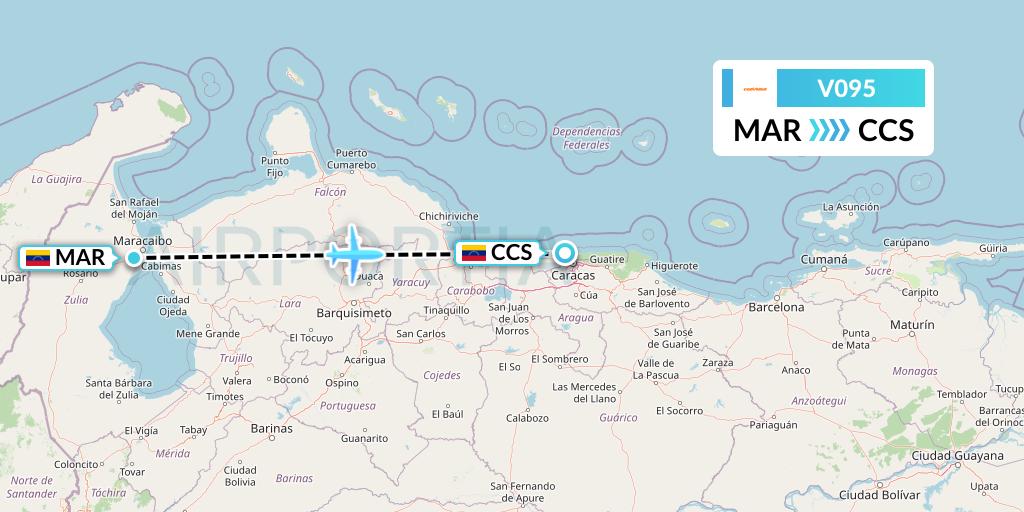 V095 Conviasa Flight Map: Maracaibo to Caracas