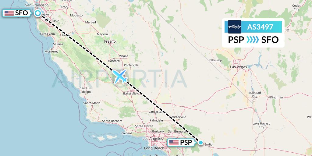 AS3497 Alaska Airlines Flight Map: Palm Springs to San Francisco