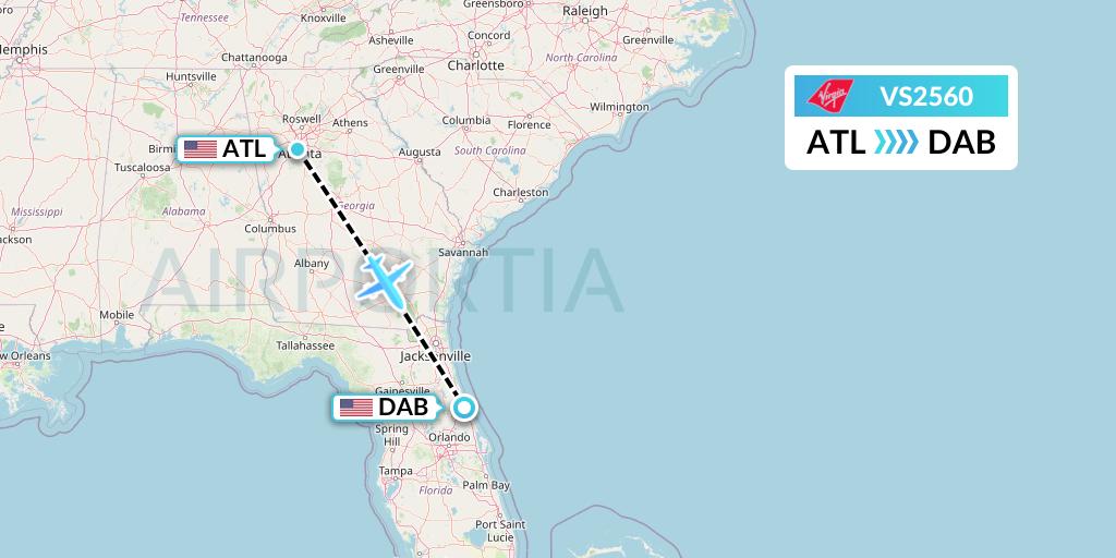 VS2560 Virgin Atlantic Airways Flight Map: Atlanta to Daytona Beach