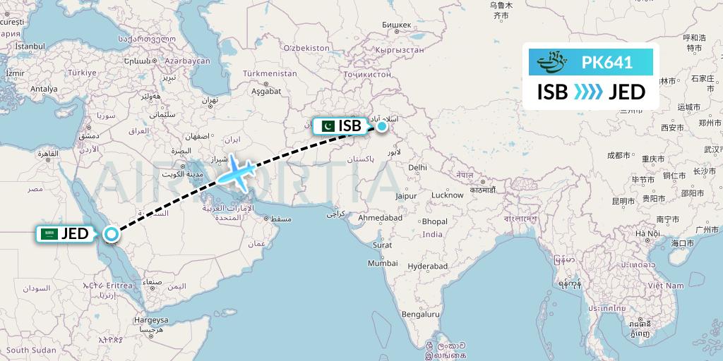 PK641 Pakistan International Airlines Flight Map: Islamabad to Jeddah