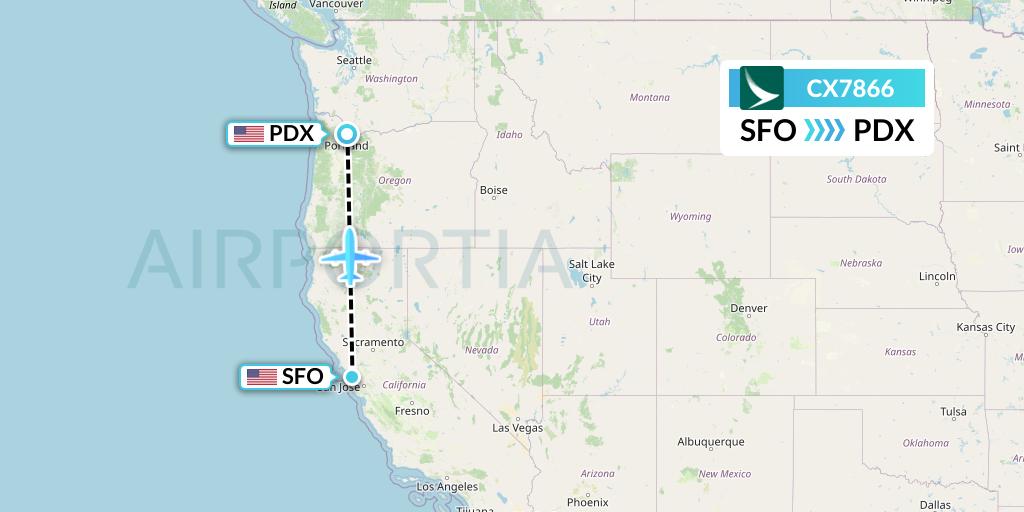 CX7866 Cathay Pacific Flight Map: San Francisco to Portland