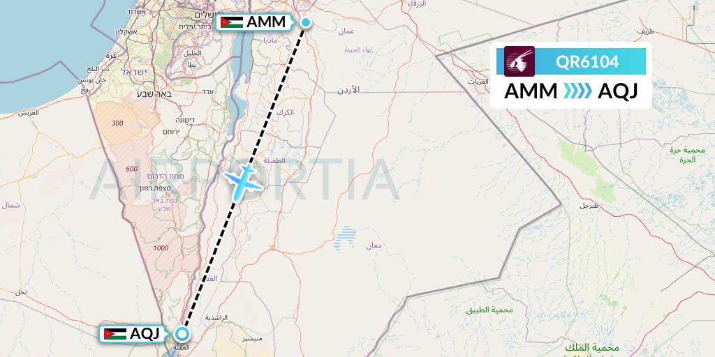 QR6104 Qatar Airways Flight Map: Amman to Aqaba
