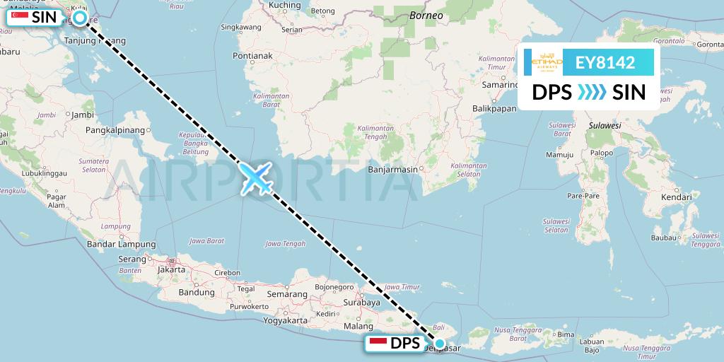EY8142 Etihad Airways Flight Map: Denpasar to Singapore