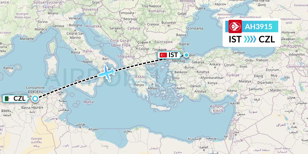AH3915 Air Algerie Flight Map: Istanbul to Constantine
