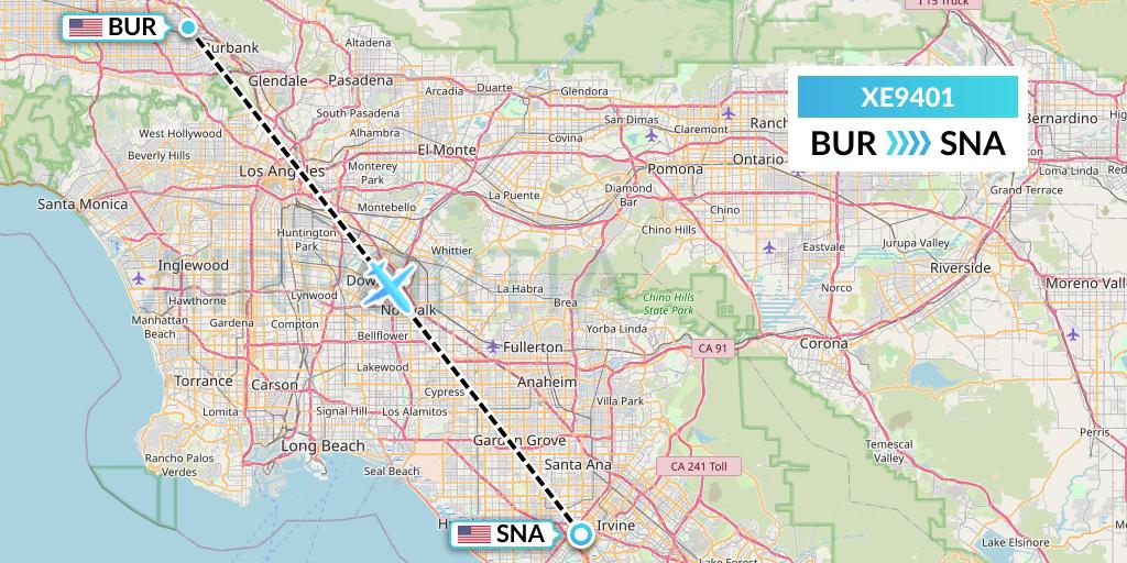XE9401 Jsx Flight Map: Burbank to Orange County