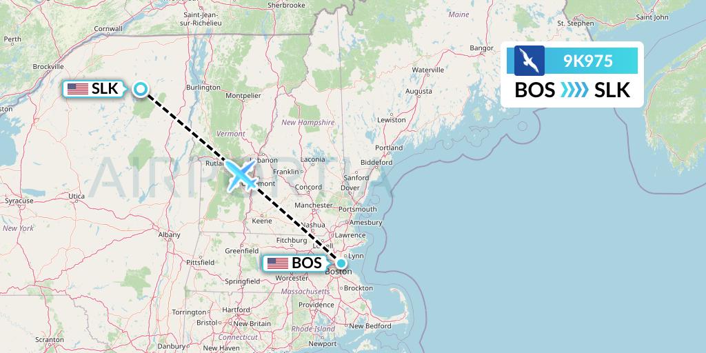 9K975 Cape Air Flight Map: Boston to Saranac Lake