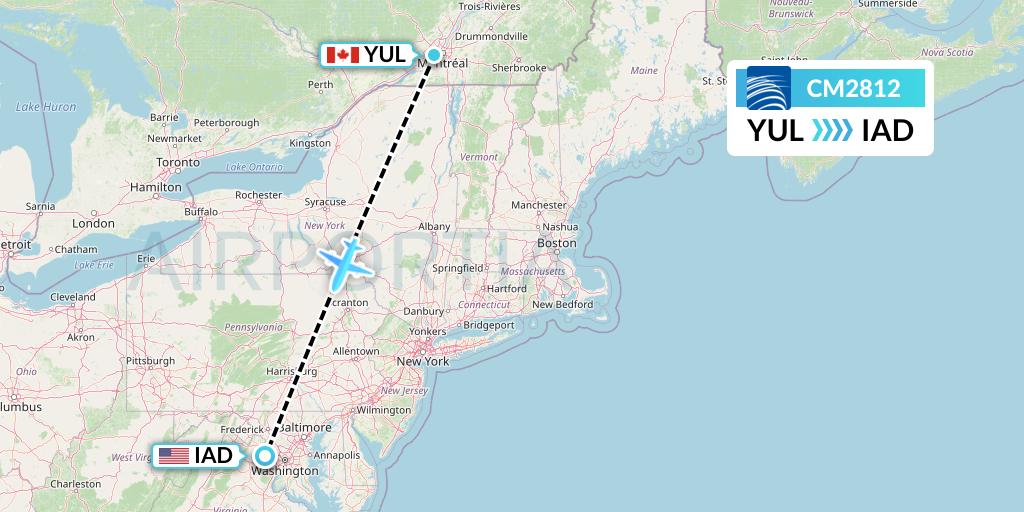 CM2812 Copa Airlines Flight Map: Montreal to Washington