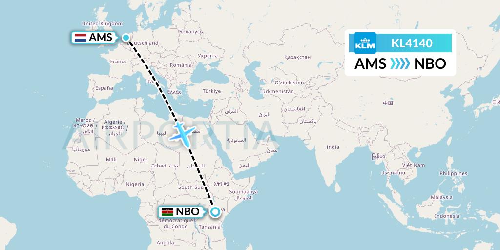 KL4140 KLM Flight Map: Amsterdam to Nairobi