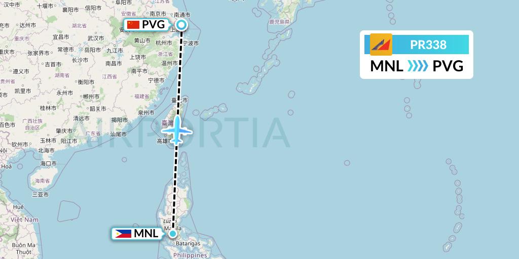 PR338 Philippine Airlines Flight Map: Manila to Shanghai