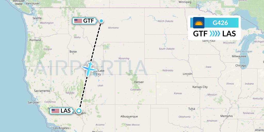 G426 Allegiant Air Flight Map: Great Falls to Las Vegas