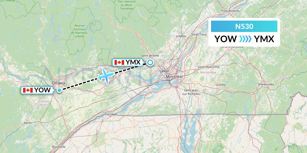 N530 Nolinor Aviation Flight Map: Ottawa to Montreal
