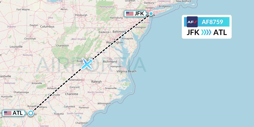 AF8759 Air France Flight Map: New York to Atlanta