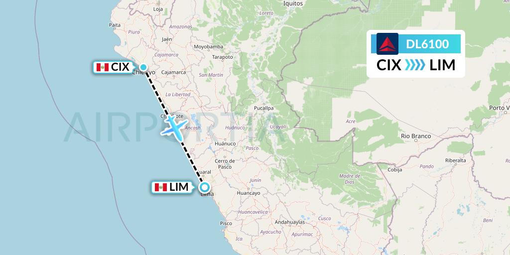 DL6100 Delta Air Lines Flight Map: Chiclayo to Lima
