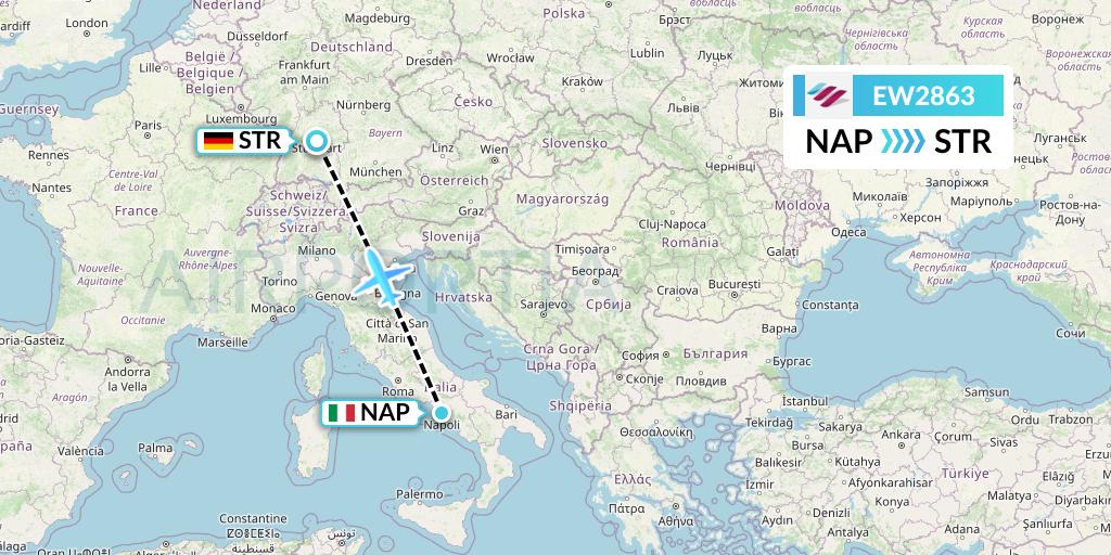 EW2863 Eurowings Flight Map: Naples to Stuttgart