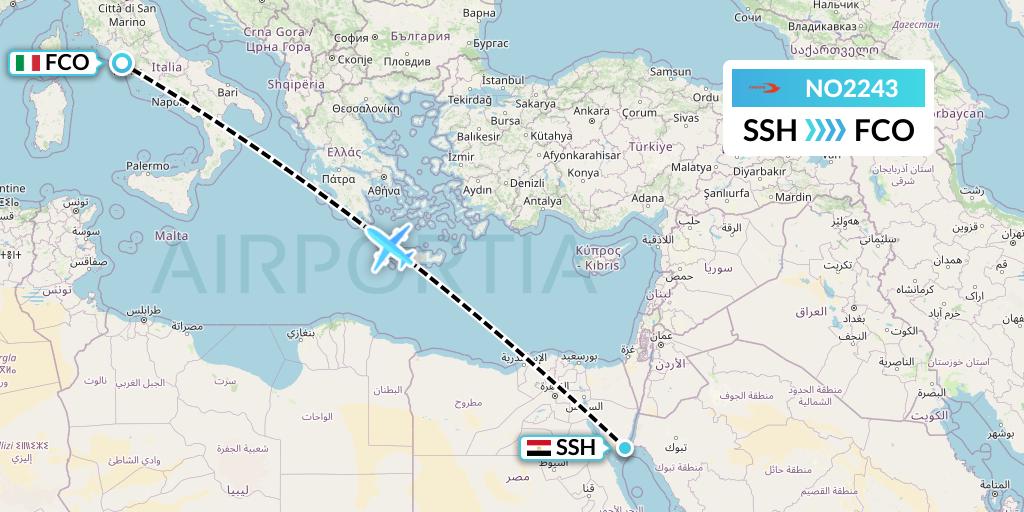 NO2243 Neos Flight Map: Sharm el-Sheikh to Rome