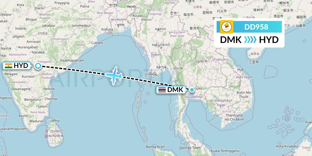 DD958 Nok Air Flight Map: Bangkok to Hyderabad