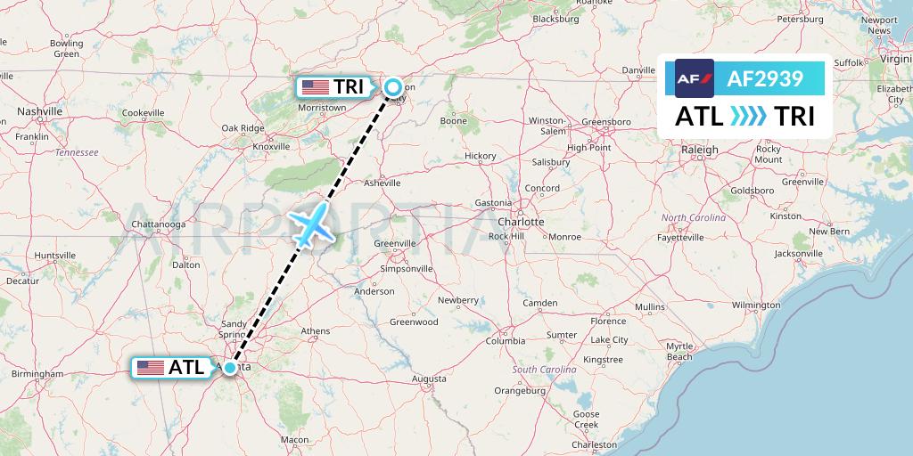 AF2939 Air France Flight Map: Atlanta to Blountville