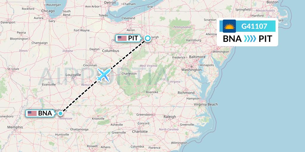 G41107 Allegiant Air Flight Map: Nashville to Pittsburgh