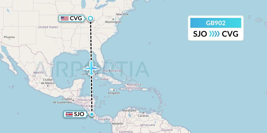 GB902 ABX Air Flight Map: San Jose to Cincinnati