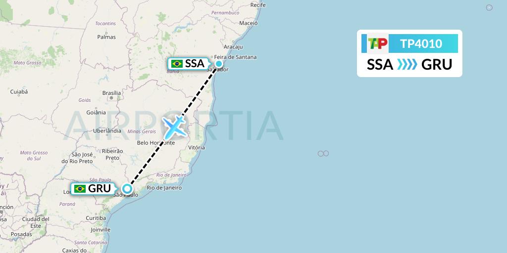 TP4010 TAP Portugal Flight Map: Salvador to Sao Paulo