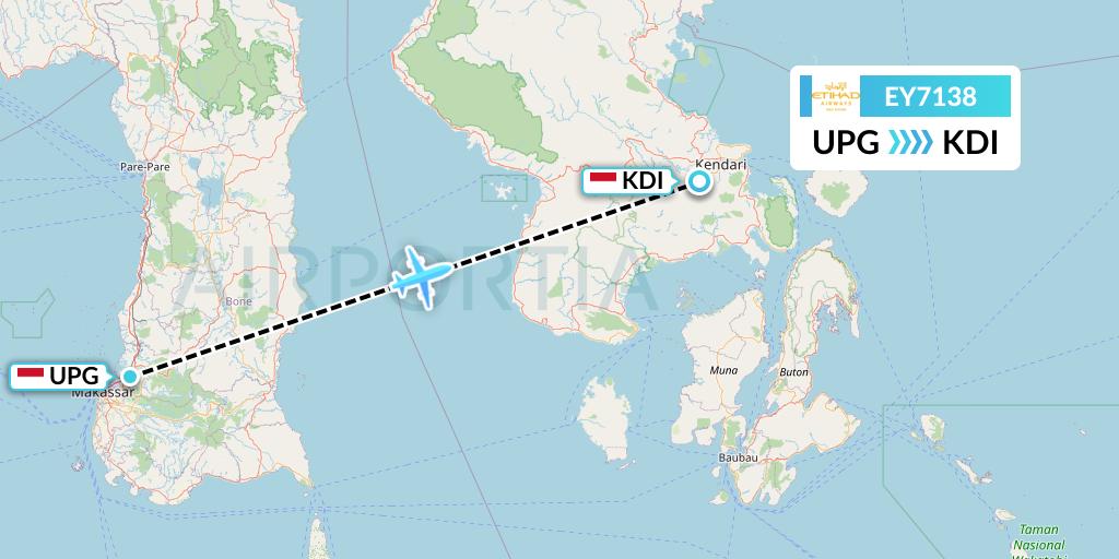 EY7138 Etihad Airways Flight Map: Makassar to Kendari