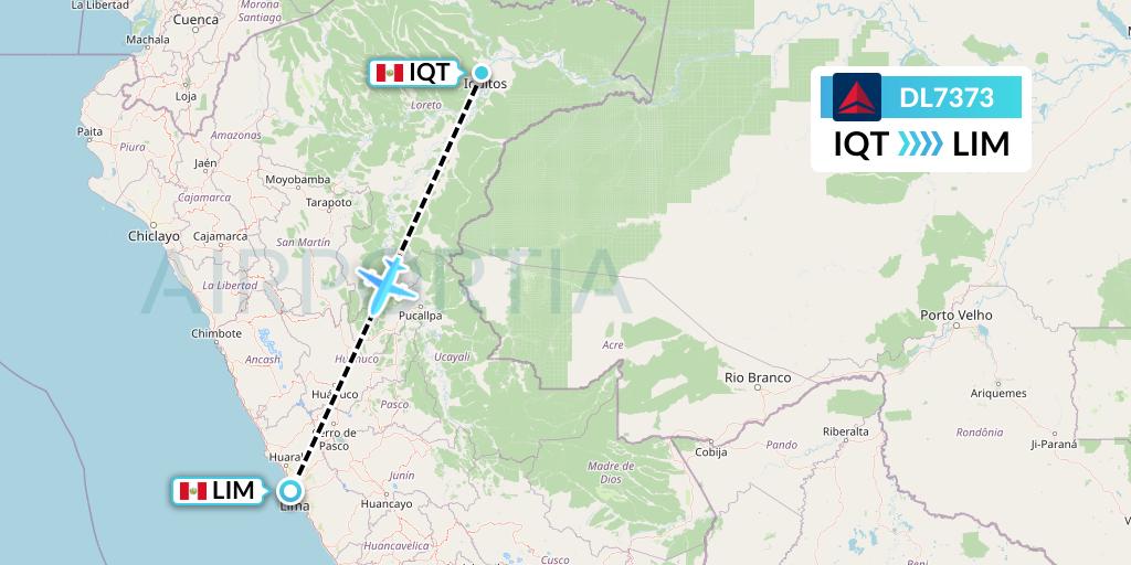 DL7373 Delta Air Lines Flight Map: Iquitos to Lima