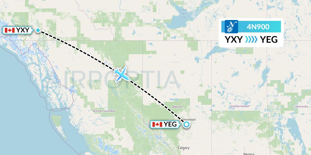 4N900 Air North Flight Map: Whitehorse to Edmonton