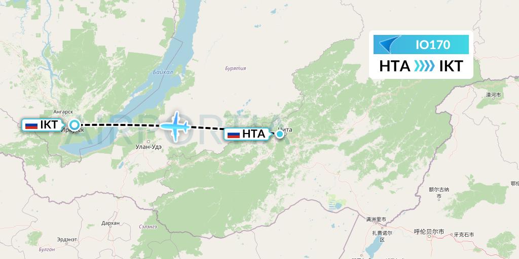 IO170 IrAero Flight Map: Chita to Irkutsk