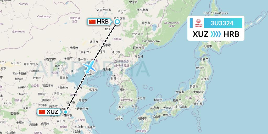 3U3324 Sichuan Airlines Flight Map: Xuzhou to Harbin