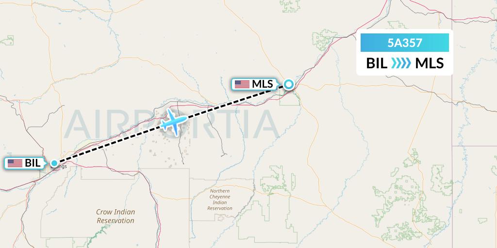5A357 Alpine Air Express Flight Map: Billings to Miles City