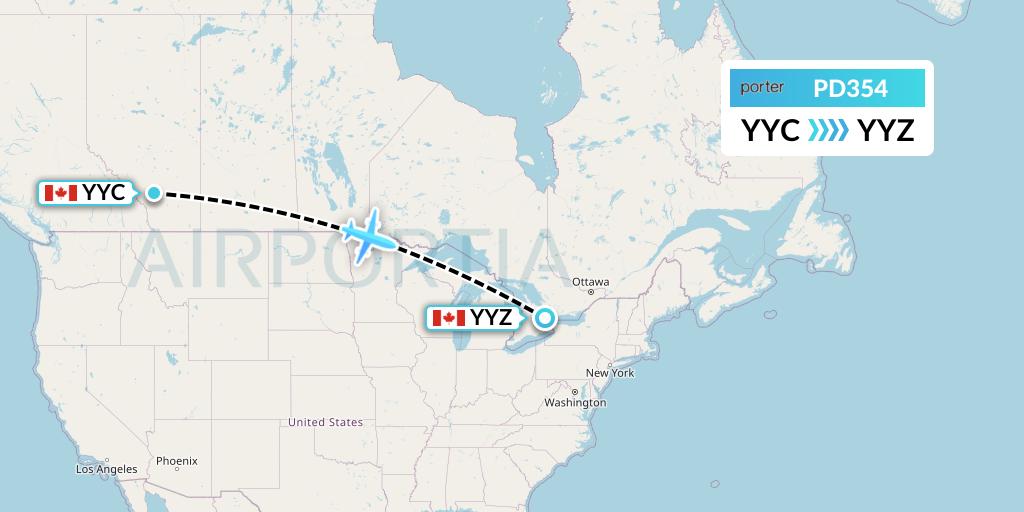 PD354 Porter Airlines Flight Map: Calgary to Toronto