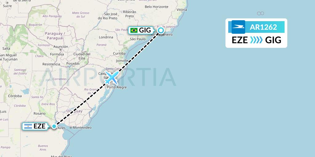 AR1262 Aerolineas Argentinas Flight Map: Buenos Aires to Rio de Janeiro