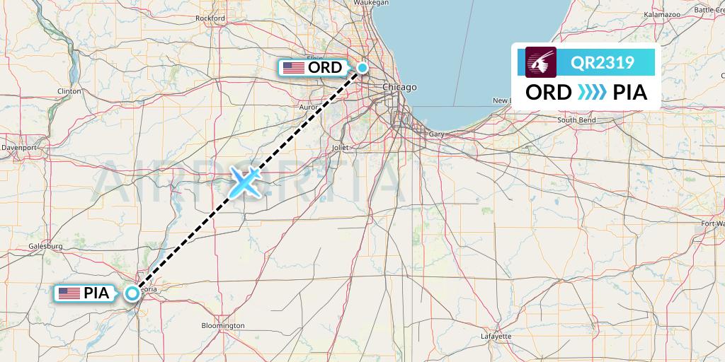 QR2319 Qatar Airways Flight Map: Chicago to Peoria