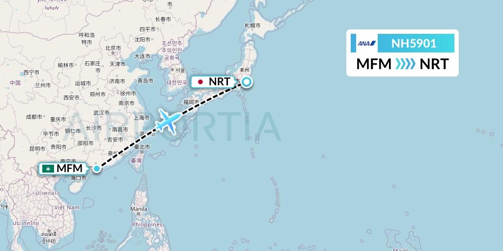 NH5901 All Nippon Airways Flight Map: Macau to Tokyo