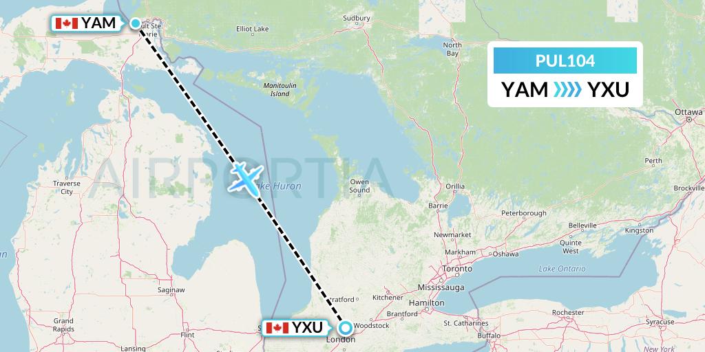 PUL104 Ornge Air Flight Map: Sault Ste. Marie to London