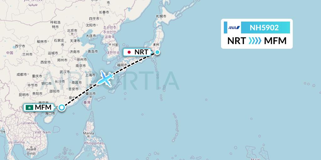 NH5902 All Nippon Airways Flight Map: Tokyo to Macau