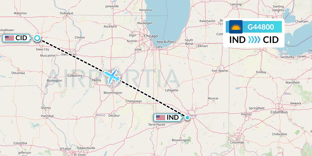 G44800 Allegiant Air Flight Map: Indianapolis to Cedar Rapids
