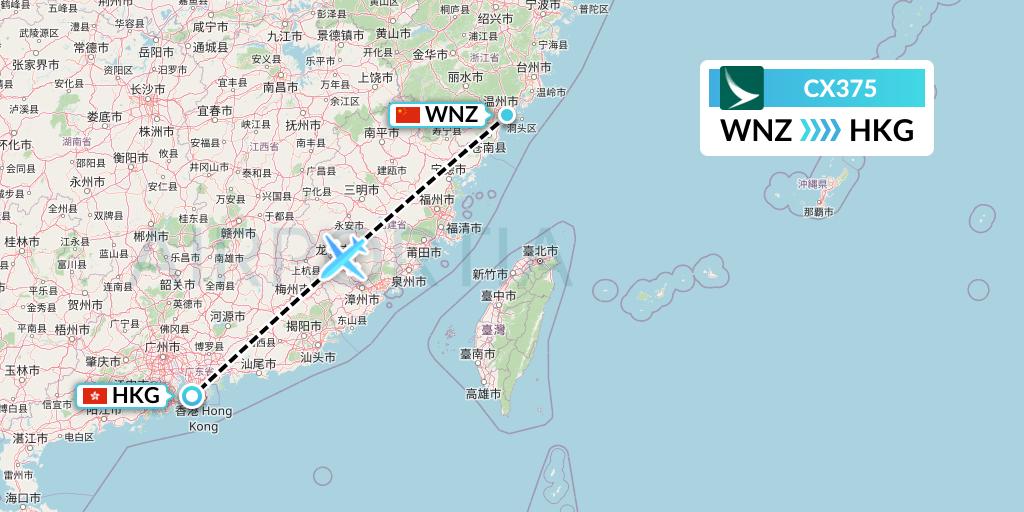 CX375 Cathay Pacific Flight Map: Wenzhou to Hong Kong