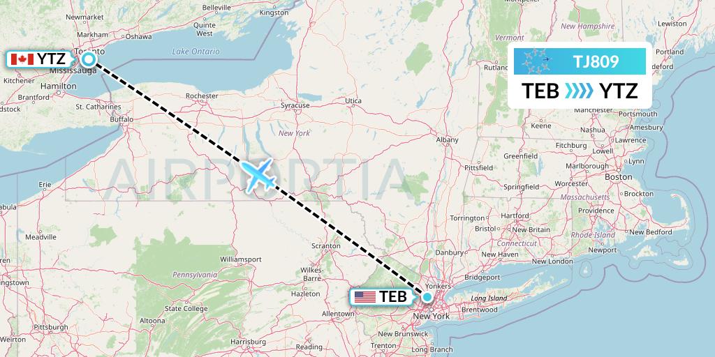 TJ809 Tradewind Aviation Flight Map: Teterboro to Toronto