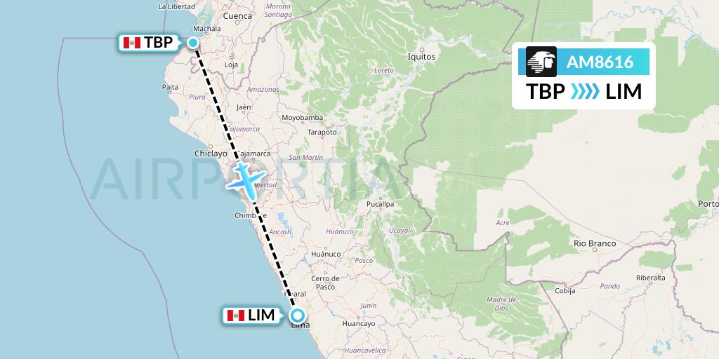 AM8616 Aeromexico Flight Map: Tumbes to Lima
