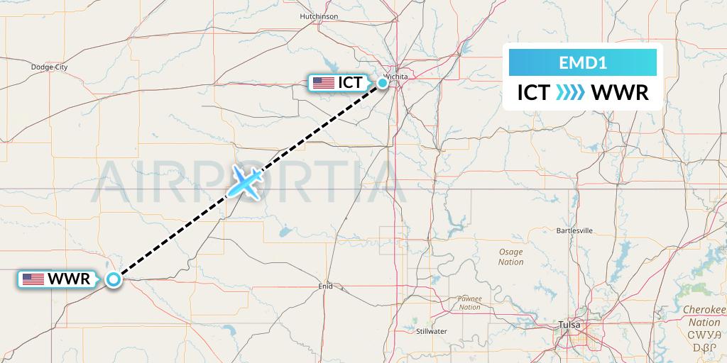 EMD1 Eaglemed Flight Map: Wichita to Woodward