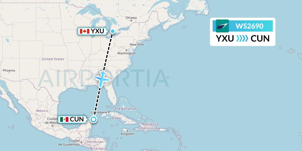 WS2690 Flight Status WestJet London to Cancun (WJA2690)